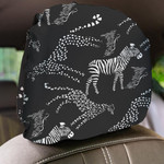 Wild African Leopard And Zebra In Safari Park Car Headrest Covers Set Of 2