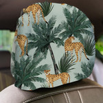 Wild African Jungle Summer Palm Trees And Leopards Car Headrest Covers Set Of 2