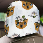 Wild African Animals Leopard Flowers And Dots Car Headrest Covers Set Of 2