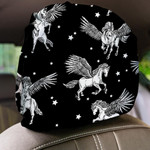 White Winged Pegasus Horses On Black Background Car Headrest Covers Set Of 2