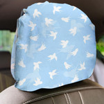 White Swallow Silhouette On Blue Background Car Headrest Covers Set Of 2