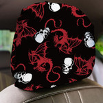 White Skull And Flying Red Dragon On Dark Car Headrest Covers Set Of 2