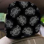 White Human Skull And Crossbones Icons On Black Background Car Headrest Covers Set Of 2