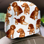 White Background With Sad Beagles Dog Car Headrest Covers Set Of 2