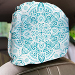 White And Turquoise Motif With Mandala Ornament Car Headrest Covers Set Of 2