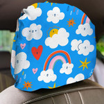 Weather Conditions Cartoon Heart Clouds Stars And Rainbow Blue Sky Car Headrest Covers Set Of 2