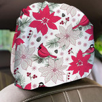 Watercolor Red Cardinal Poinsettia Flower And Birds Car Headrest Covers Set Of 2