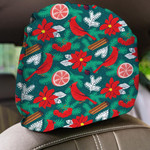 Watercolor Red Cardinal And Poinsettia Red Flower Car Headrest Covers Set Of 2