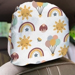 Watercolor Purple Flowers And Green Leaves Pattern White Theme Car Headrest Covers Set Of 2