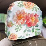 Watercolor Pink Rose Peonies Green Leaves On White Design Car Headrest Covers Set Of 2