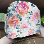 Watercolor Pink And Orange Flowers And Leaves Branches Design Car Headrest Covers Set Of 2