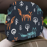 Watercolor Green And Orange Fox And Tree On Dark Background Car Headrest Covers Set Of 2