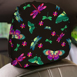 Watercolor Garden Butterfly And Dragonfly Vintage Style Car Headrest Covers Set Of 2