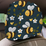 Watercolor Doodle Summer Bee With Flower And Heart Car Headrest Covers Set Of 2