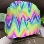 Watercolor Cute Rainbow Ikat Chevron Zigzag Pattern Car Headrest Covers Set Of 2
