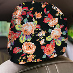 Watercolor Colorful Rose And Leaves Art Pattern Black Theme Car Headrest Covers Set Of 2