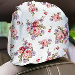 Watercolor Beautiful Pink Rose And Purple Flower Pattern Car Headrest Covers Set Of 2