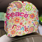 Vivid Colorful Flowers And Peace Signs Hippie Style Design Car Headrest Covers Set Of 2
