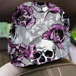 Violet Tulips Flowers And Human Skulls On Gray Background Car Headrest Covers Set Of 2