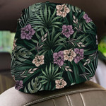 Vintage Tropical Natural Pattern With Blooming Hibiscus Flowers And Exotic Leaves Car Headrest Covers Set Of 2