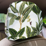 Vintage Tropical Banana Leaves Palm Trees Pattern Car Headrest Covers Set Of 2