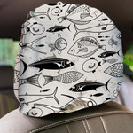 Vintage Style Collection Of Sea Fishes Hand Drawn Pattern Car Headrest Covers Set Of 2