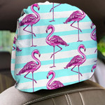 Summer With Pink Flamingo And Blue Lines Car Headrest Covers Set Of 2