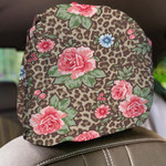 Vintage Roses On Animal Leopard Skin Background Car Headrest Covers Set Of 2