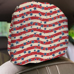 Vintage Red Wavy Background Patriotic USA Stars Car Headrest Covers Set Of 2