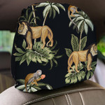 Vintage Palm Tree Lion Monkey Animal Floral Car Headrest Covers Set Of 2