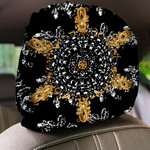 Vintage Dark Background With White Floral Mandala Elements Car Headrest Covers Set Of 2