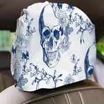 Vintage Blue Human Skull With Flowers Car Headrest Covers Set Of 2