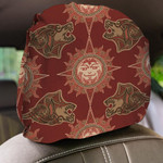 Viking Tribal Sun And Wolf Tattoo Car Headrest Covers Set Of 2