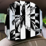 Vertical Black And White Striped With Palm Tree Silhouettes Car Headrest Covers Set Of 2
