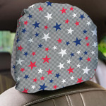 USA Stars On Gray Checkered Background Car Headrest Covers Set Of 2