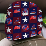 USA Independence Day Cartoon Cat Balloons Cake And Flag Car Headrest Covers Set Of 2