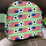 USA Flags And Football On Green Background Pattern Car Headrest Covers Set Of 2