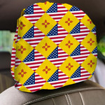 United States And New Mexico Flags Rhombus Pattern Car Headrest Covers Set Of 2