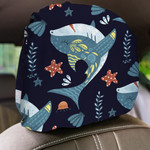 Underwater Cute Girly Shark And Seashell Cartoon Pattern Car Headrest Covers Set Of 2