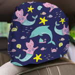 Under The Sea With Cat Mermaid And Dolphin Car Headrest Covers Set Of 2
