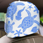 Turtles On Sea Blue Striped Texture Car Headrest Covers Set Of 2