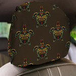 Turtle Ornament On The Background Of The Sea Waves Car Headrest Covers Set Of 2