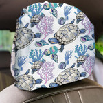 Turtle Crab Shell And Plants Underwater Animals Car Headrest Covers Set Of 2