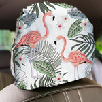 Tropical Pink Flamingo Plumeria flowers And Palm Leaves Car Headrest Covers Set Of 2