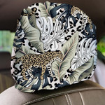 Tropical Leopard And Monstera Palm Leaves Car Headrest Covers Set Of 2