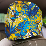 Tropical Floral Summer With Monstera And Leopard Car Headrest Covers Set Of 2
