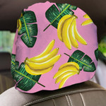 Tropical Background Pattern Of Bananas And Green Leaves On Pink Car Headrest Covers Set Of 2