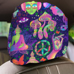 Trippy Mushrooms Peace Sign And Acid Buddha On Purple Design Car Headrest Covers Set Of 2