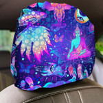 Trippy Mushrooms Peace Sign Acid Buddha Blue Theme Design Car Headrest Covers Set Of 2