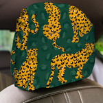 Trendy Yellow Leopards On Green Leopards Skin Car Headrest Covers Set Of 2